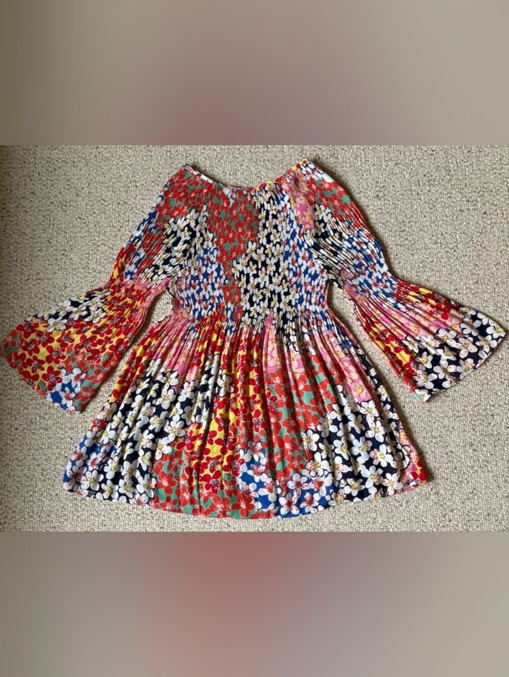 Spense Floral Multicolor Blouse Tunic Essentials w Gathered Bodice & V-Keyhole - Picture 5 of 10